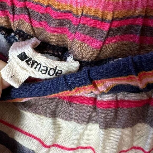 LAmade Strapless Bandeau Striped Dress High low Flounce Hem L Boho - Picture 7 of 8